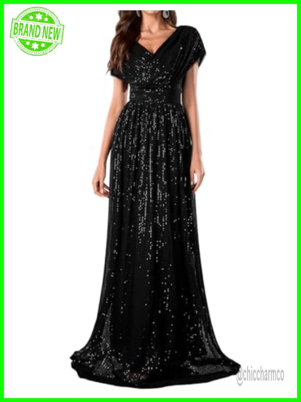 Sequin V-Neck A-Line Evening Dress Party Gown